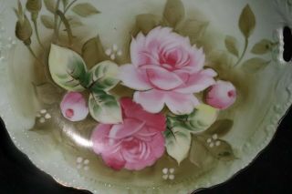 Vintage Lefton China Hand Painted Heritage Green Pink Rose Serving Plate 9 " 719