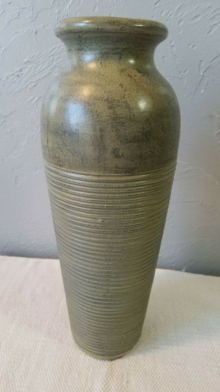 Tall Heavy Vintage 13 1/2 - Inch Green Art Pottery Vase 2
