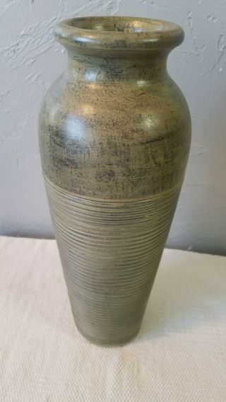Tall Heavy Vintage 13 1/2 - Inch Green Art Pottery Vase 3
