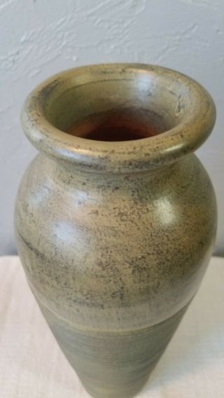 Tall Heavy Vintage 13 1/2 - Inch Green Art Pottery Vase 5