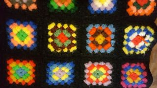 SIGNED by Artist Vintage Handmade Crochet Granny Square Afghan Blanket Throw 5