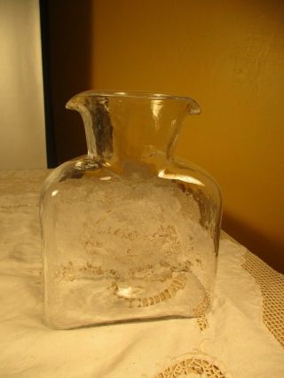 Vintage Blenko Glass CLEAR Two - Spouted Jug or Water Carafe Pitcher 3