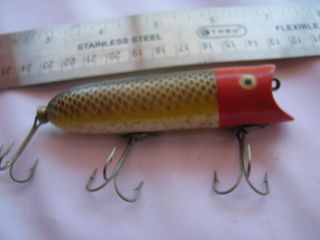 Vintage Heddon Lucky 13 Fishing Lure Bait Tackle Scale W/red Head