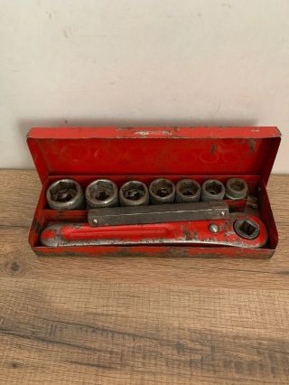 Vintage Unbranded 10 Pc 3/8 " Socket Wrench Set - Made In Japan No.  1300