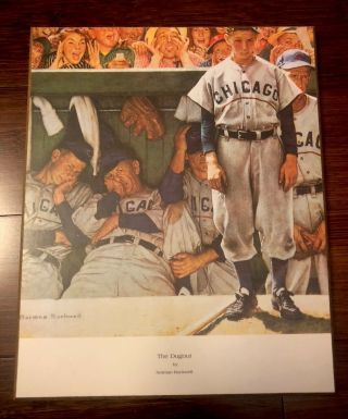 Chicago Cubs Norman Rockwell The Dugout Plaque Mounted Print Wood Vintage Wrigly
