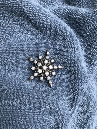 Vintage Qvc Sterling Silver Dq Cz Cubic Zirconia Snowflake Winter Brooch Pin