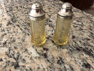 Vintage Amber Depression Glass Madrid Salt & Pepper Shakers