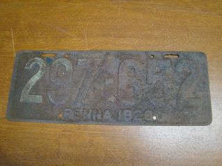 Vintage Antique 1920 Pa Pennsylvania Rusty License Plate 297652