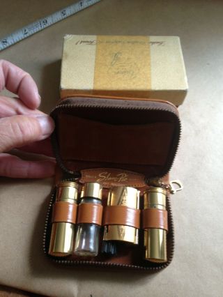 Vintage Gillette Gold Tone Shave - Pak Safety Razor Leather Case W1