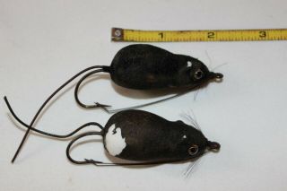 2 Vtg Weber Dylite Weedless Mouse Fishing Lures Glass Eyes Flocked Black