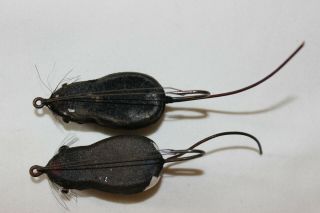 2 Vtg WEBER Dylite Weedless Mouse Fishing Lures Glass Eyes Flocked Black 4