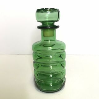 Vintage Mid Century Modern Empoli Emerald Green Decanter Made In Italy