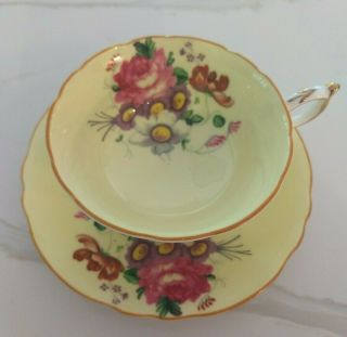 Vintage Paragon Yellow Rose Floral Wide Mouth Tea Cup & Saucer Double Warrant