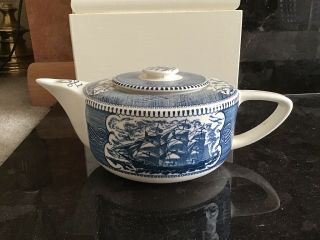 Vintage Currier & Ives Tea Pot Clipper Ships And Blue And White