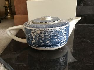 Vintage Currier & Ives Tea Pot Clipper Ships and Blue and White 2