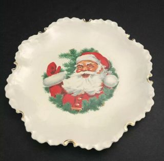 Vintage Handmade Ceramic Santa Clause Christmas Plate (cookie Dessert Serving)