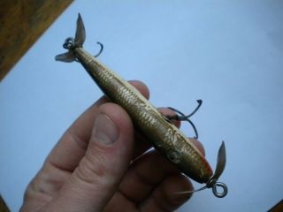 Vintage 4.  5 " Shakespeare Slim Jim Wood Fishing Lure Perch Scale