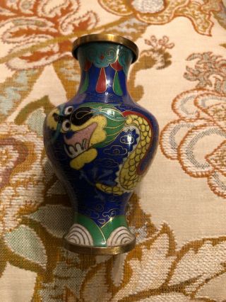 Vintage Cloisonne Yellow Dragon Vase Handmade And Handpainted Brass - Cloisonne