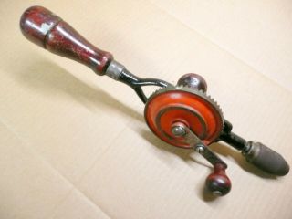 Vintage Craftsman 1071 Red Wooden Hand Drill Egg Beater Style 12 - 1/2 " Long Rare