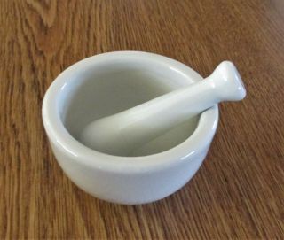 Vintage Ceramic Mortar - Pestle 1970s Small Size For Pills And Herbs