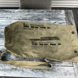 Vintage Us Army Military Painted Stencilled Duffle Tote Canvas Bag