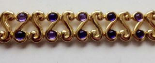 Trifari Vintage Bracelet Purple Cabochons Gold Links