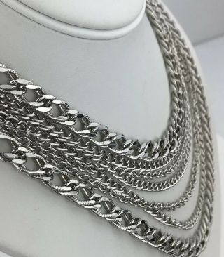 Stunning Vintage Coro Silver Tone Statement Multi Strand Chain Glam Necklace