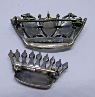 2 x Antique / Vintage Silver Marcasite and Pearl Set Crown Brooches 5
