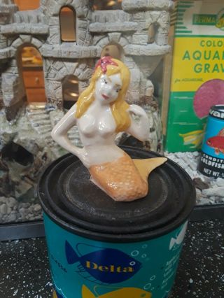 Vintage Old Aquarium Fishbowl Tank Ceramic Orange Tail Blond Haired Mermaid
