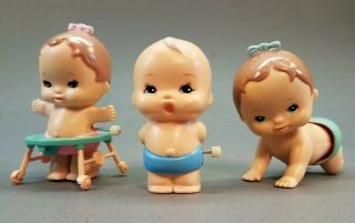 Vintage Tomy Wind Up " Kid - A - Longs " Toy Baby Dolls 1977 (set Of 3)