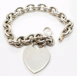 Elegant Vintage Signed 925 Sterling Silver Italy Chain Link Heart Charm Bracelet