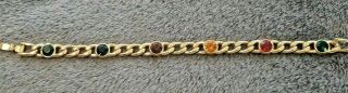 Vintage Gold Bracelet 7 1/2 " Long Muti - Colored Stones 1960 