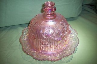 Vintage Imperial Glass Covered Butter/cheese Dish - Open Rose - Pink Lustre