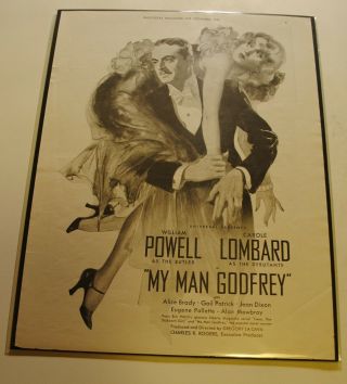 1936 Carole Lombard In My Man Godfrey Vintage Movie Advertisement