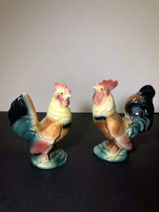 Vintage Ceramic Rooster And Hen Figurine Farm Animals From Japan