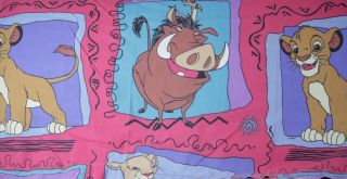 The Lion King Twin Size Flat Bed Sheet Disney Simba Pumba Timon Fabric Vintage