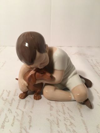 Vintage Bing And Grondahl (b&g) Figurine 1951 Boy With Dachshund Dog Puppy