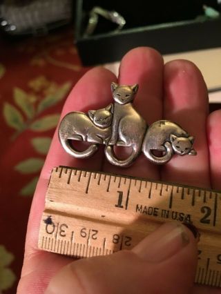 Vintage James Avery Cats Sterling Silver Pin Brooch Estate Find Needs Polishing