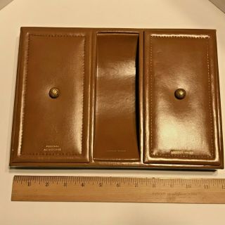 Vintage Mens Organizer Valet Tray Desk Box Brown Leather For Coin Key Wallet