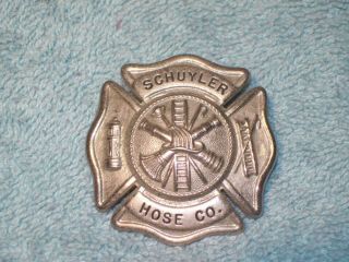 Vintage Obsolete Schuyler Hose Co. ,  Ny Fire Department Hat Badge