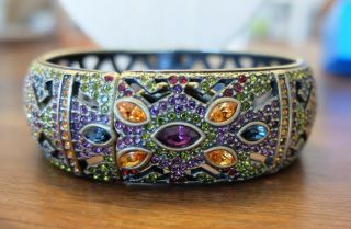 Vintage Deco Heidi Daus Multicolored Swarovski Bangle Cuff Bracelet Hidden Watch