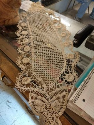 Vintage Ivory Hand Crochet Lace Table Runner 35 " X9 "