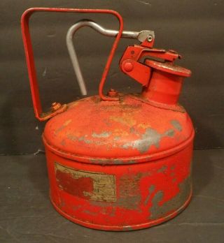 Vintage Gas Can Red Safety Pull Top Lever One Gallon Gas Container Patina