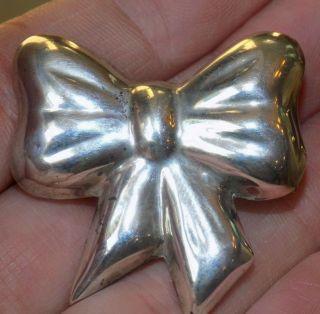 Sterling Silver Mexico/taxco Vintage Puffy Bow Brooch Pin Ribbon 3 - D Pendant