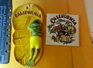 California Frog In Swim Suit On Lily Pad Spoon Rest,  Wall Tile Vintage