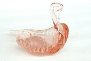 Pink Depression Glass Vintage Swan Bird Small Figurine Dish 1107b