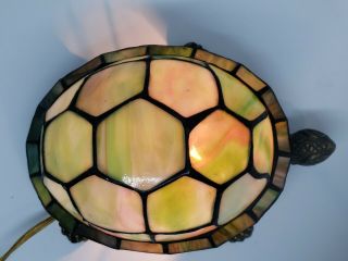 Tiffany Style Stained Glass Turtle Tortoise Accent Lamp Night Light Vintage