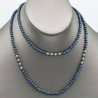Vintage 14k Yellow Gold Lapis Beaded Strand Necklace 19.  9 Grams 32 Inches