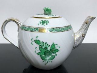 Vtg Herend Hungary Green Chinese Bouquet Floral Porcelain Teapot