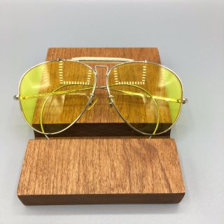 Vintage Bushnell Gold Aviator Style Yellow Shooting Sunglasses Japan